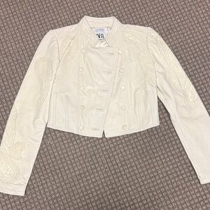 Zara Ivory Leather Jacket with leather accents sz S